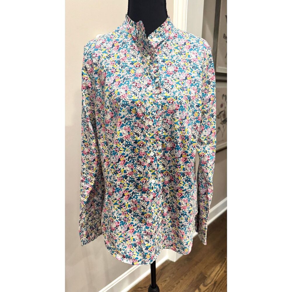 J.Crew Liberty Print Floral Ruffle Collar Button-Down Shirt – Size 8 (Runs Slim) - Picture 2 of 10
